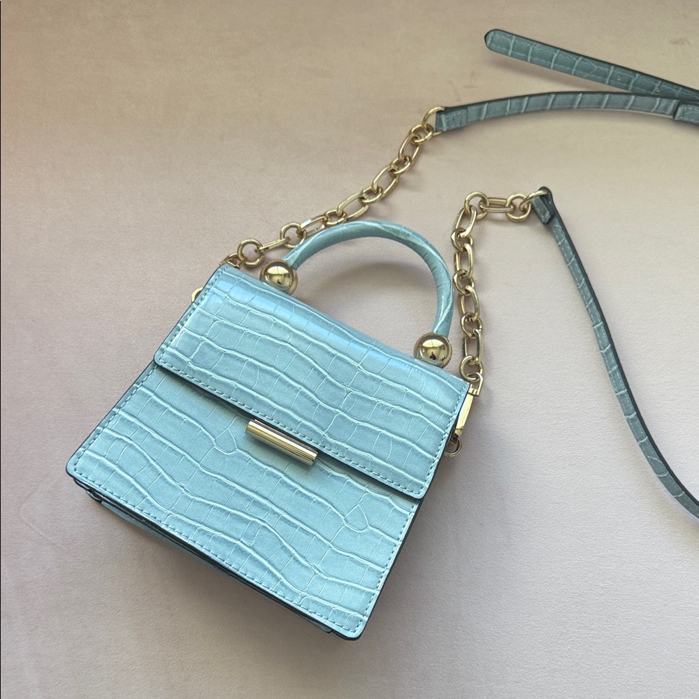 Aldo Light Blue Croc-Embossed Mini Bag